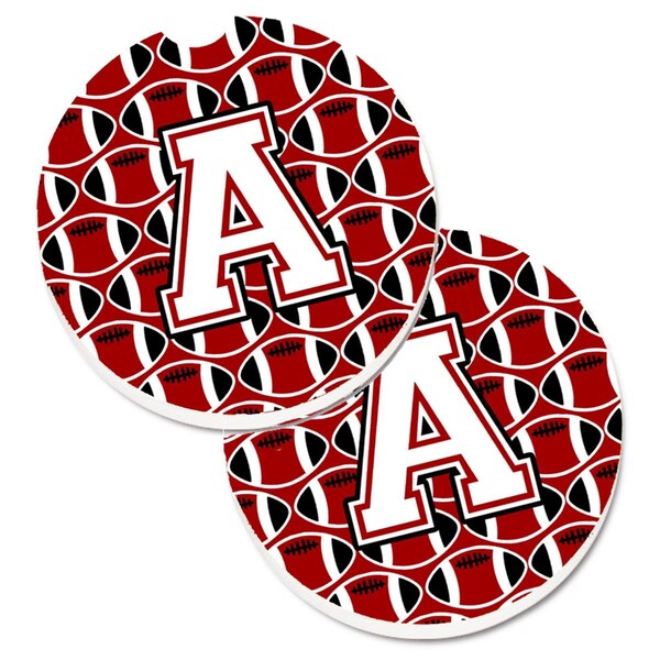 Carolines Treasures Letter A Football Cardinal and White Set of 2 Cup Holder Car Coaster CJ1082-ACARC - main